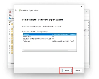 export wizard finish