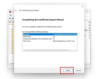 export wizard finish