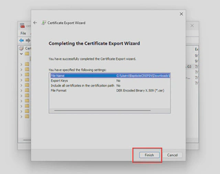export wizard finish